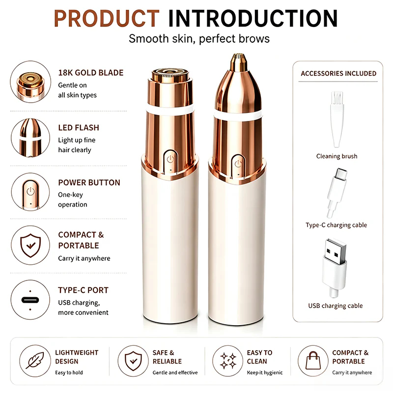 🛸2 in 1 facial & eyebrow hair trimmer for Women,Portable Rechargeable Shaver 🪞