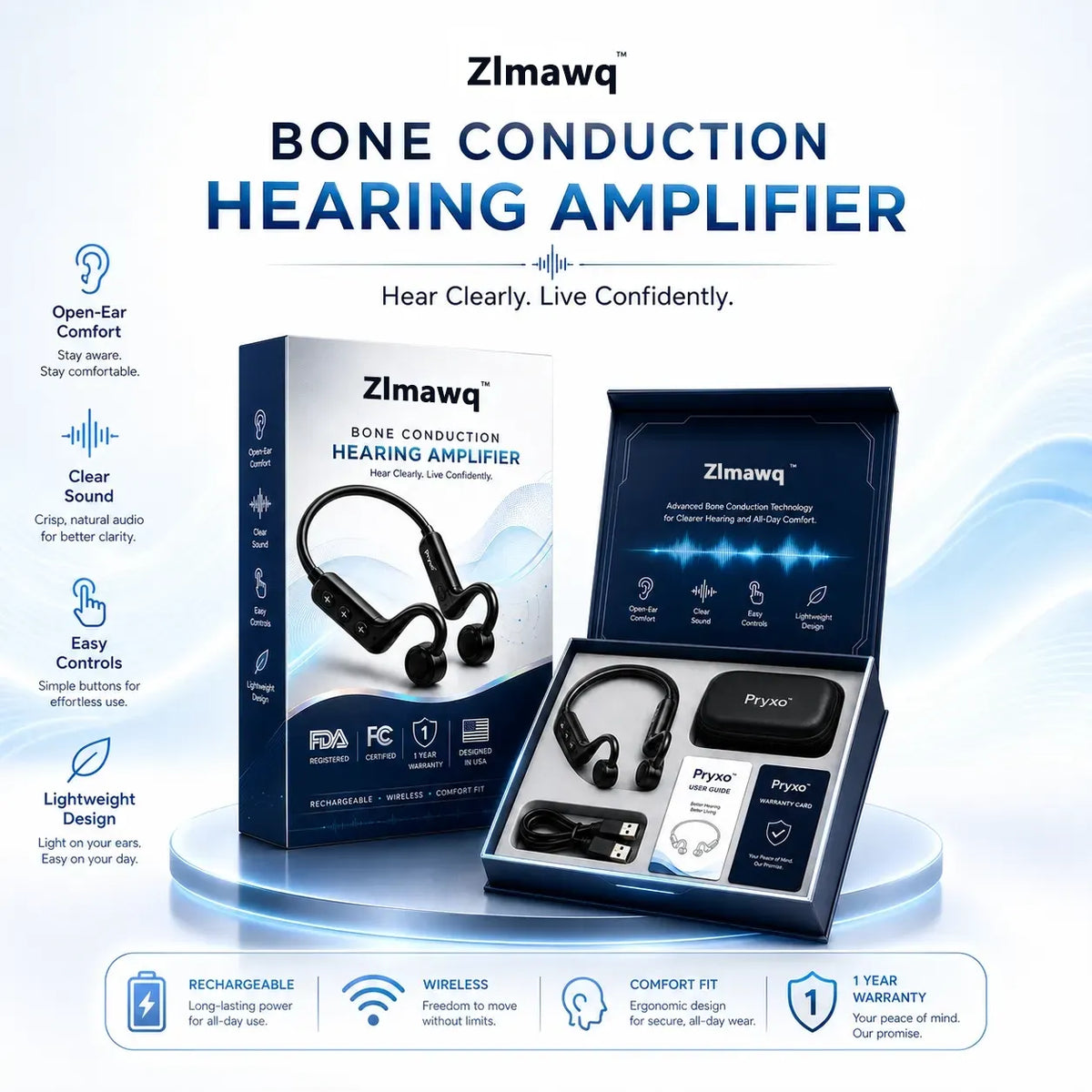 Bone conduction hearing aid in black and white
